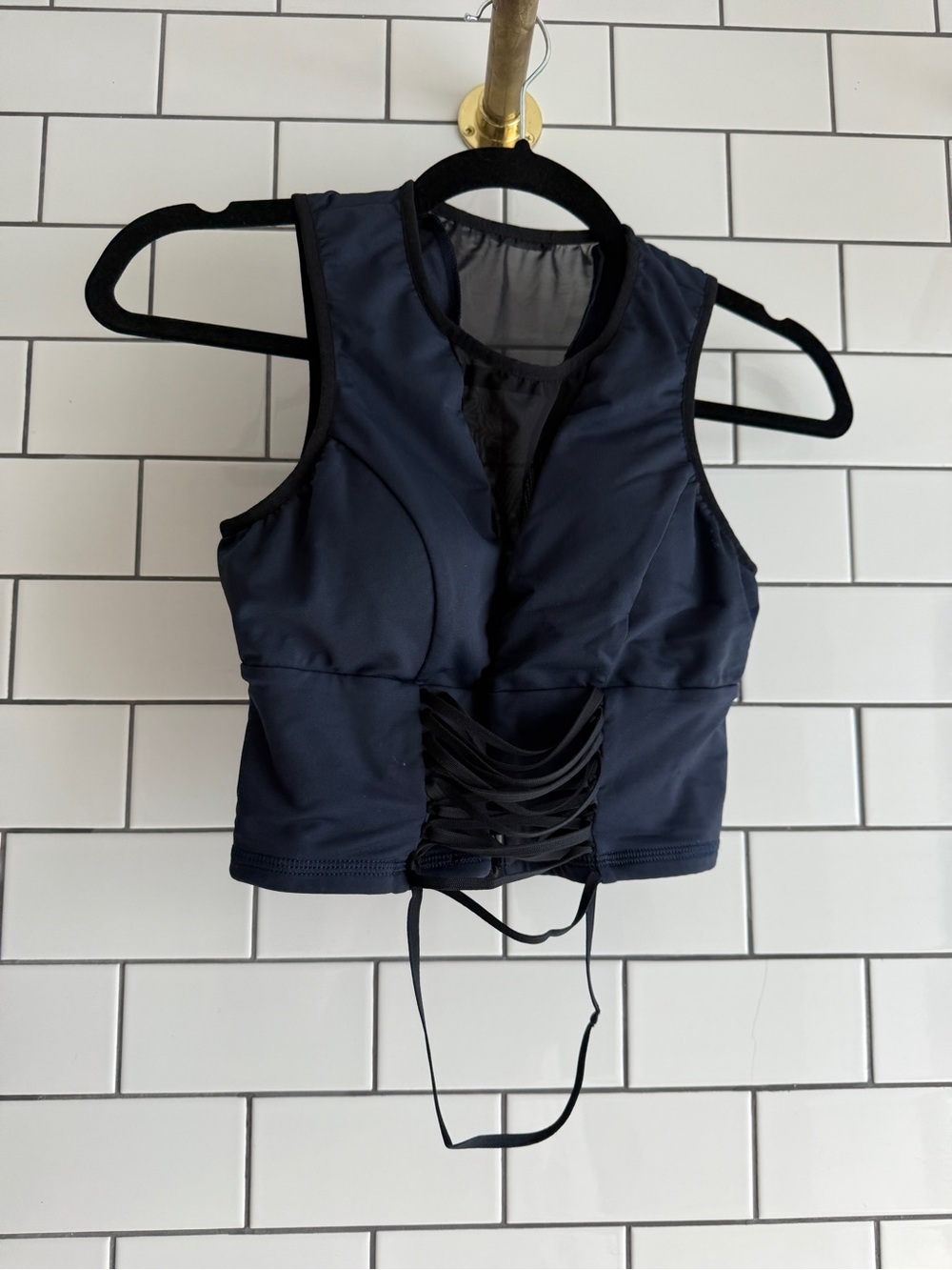 MICHI Navy Blue Lace-Up Crop Sports Bra